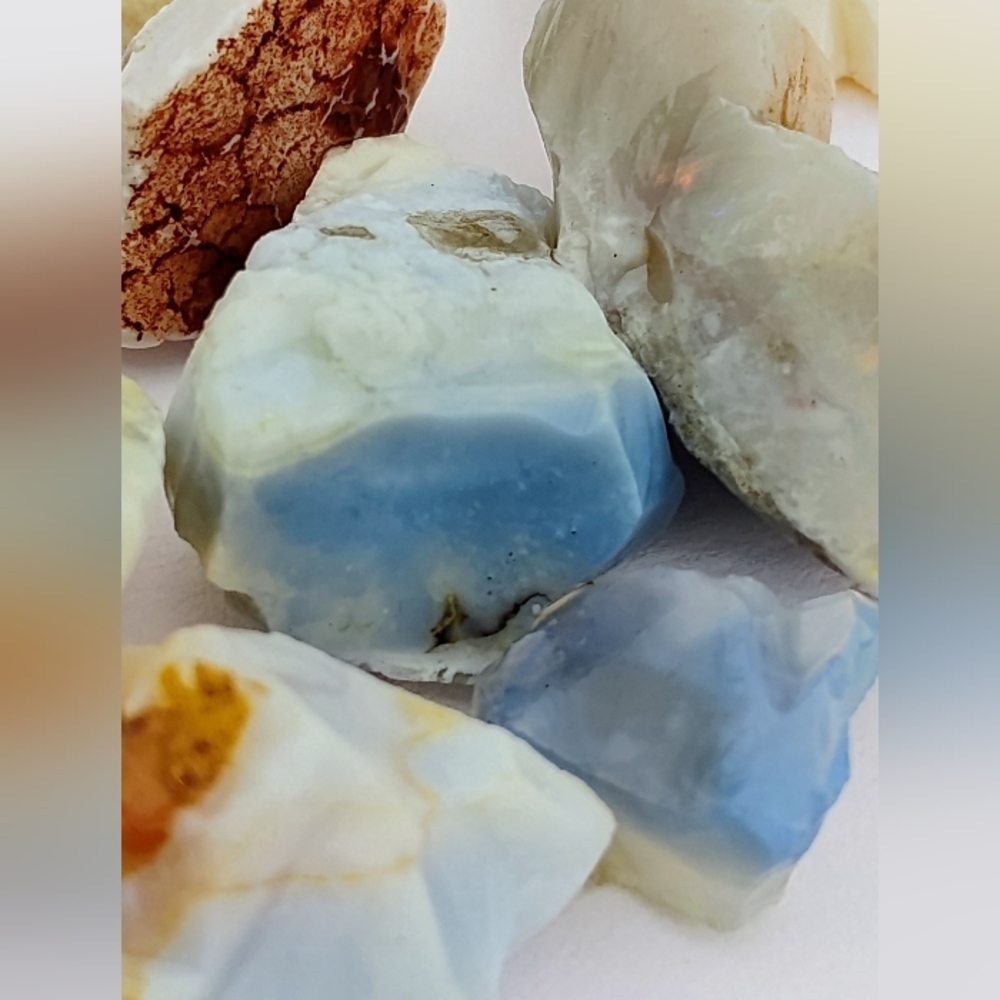 Natural Opals Stones & Pieces Raw Blue & White Healing Lapidary 64g Gemstones